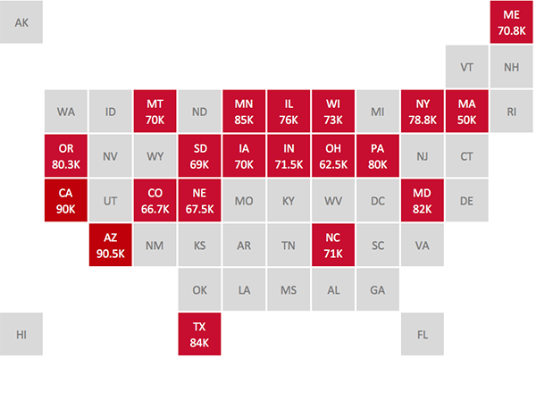 2016 Clinical Practice Salary by Location Map