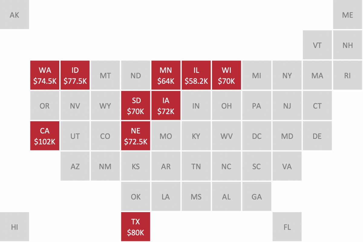 2018 Clinical Practice Salary by Location Map