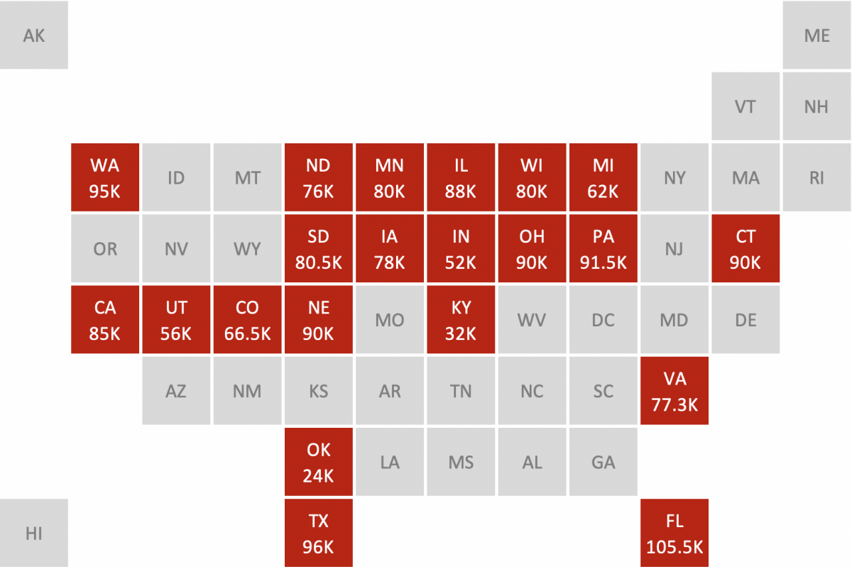 2019 Clinical Practice Salary by Location Map