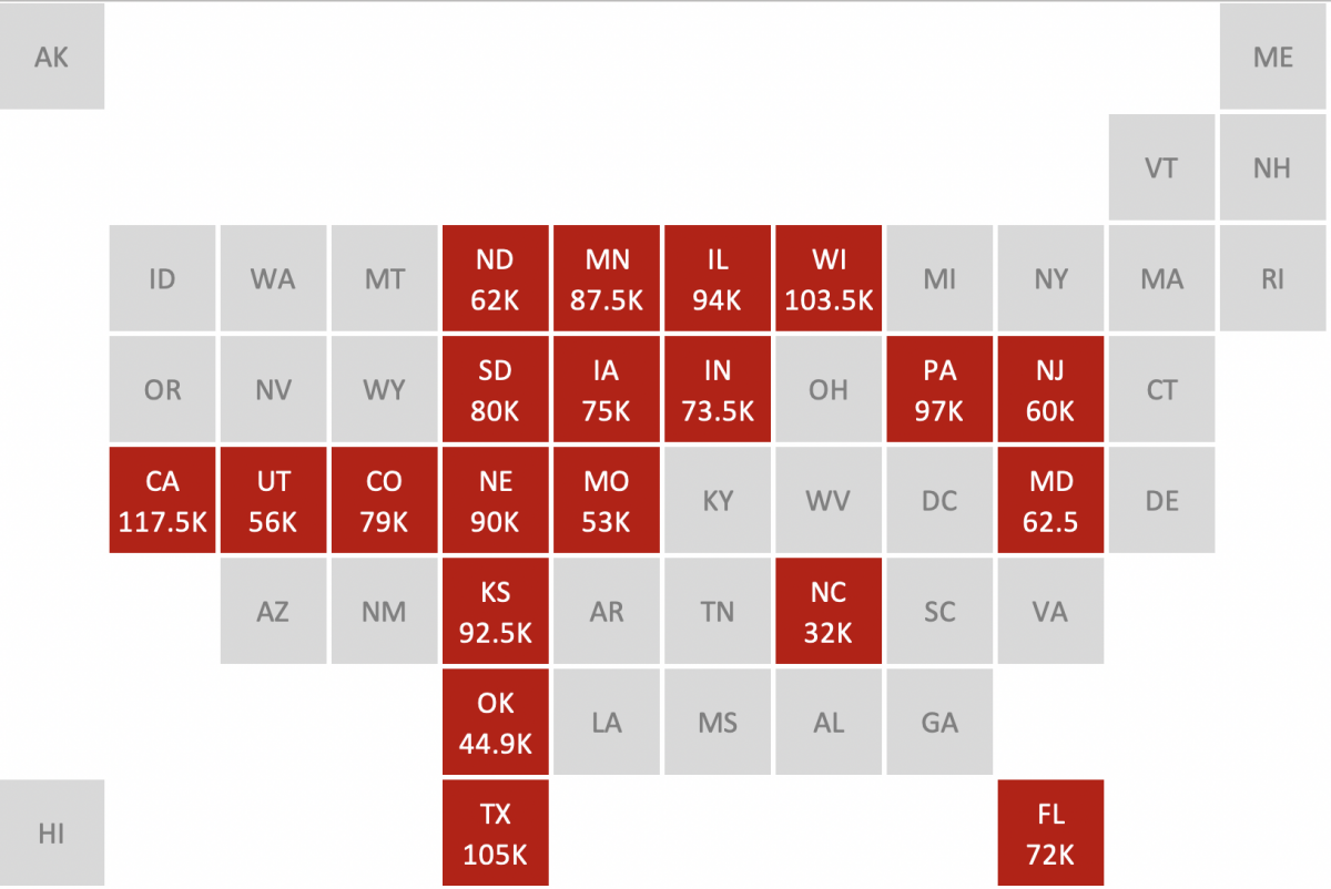 2021 Clinical Practice Salary by Location Map