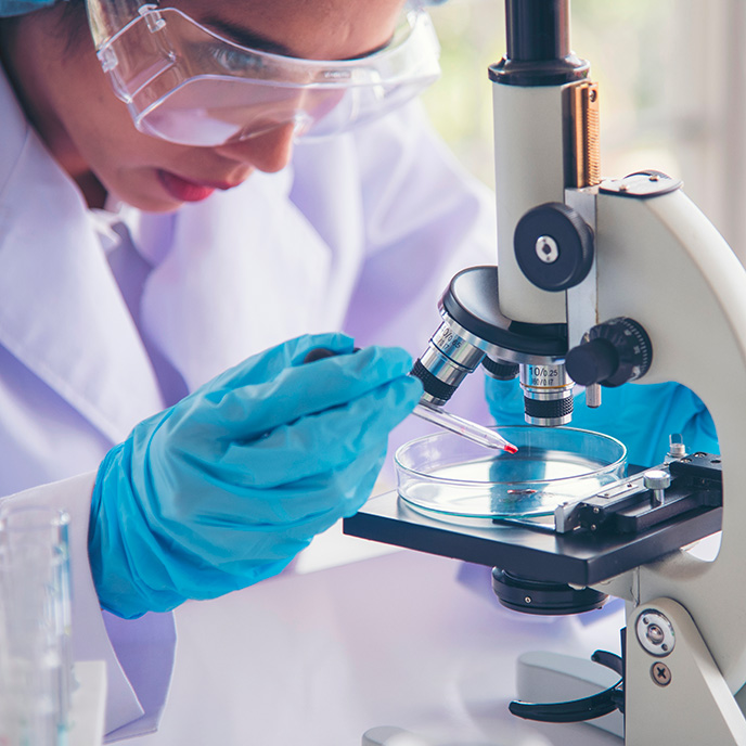 researcher using microscope