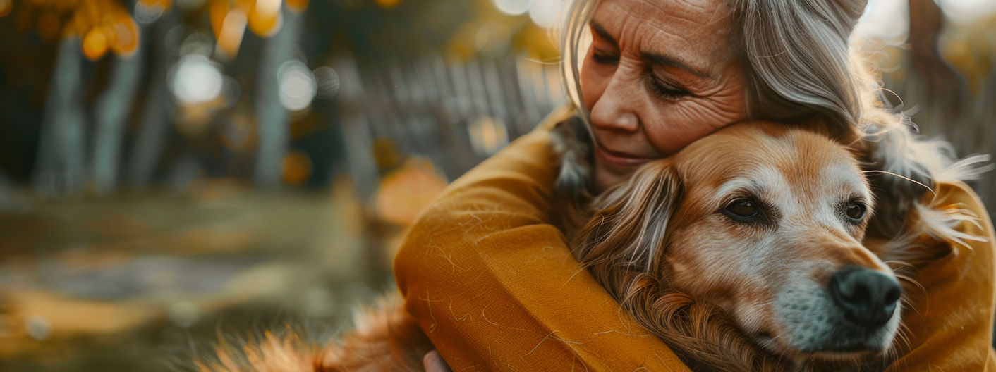 senior hugging golden retriever